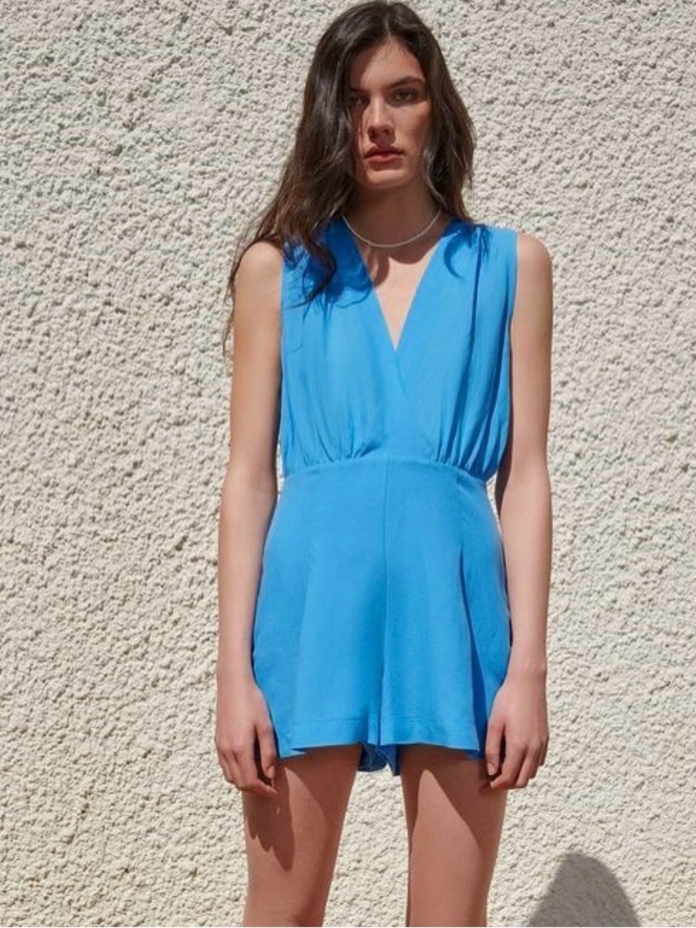 Zara Bright Blue Sleeveless V-Neck Romper
